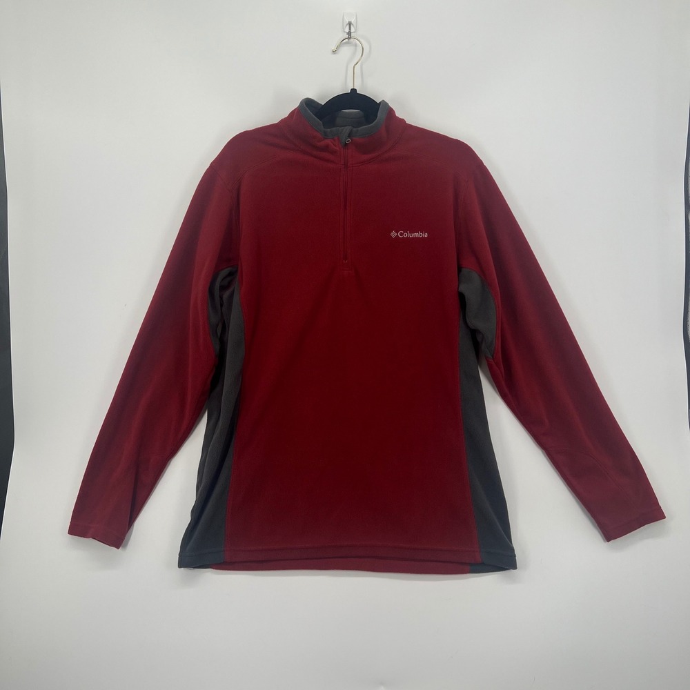 Columbia Mens Red Charcoal Gray Quarter Zip Fleece Pullover XM6279 Size M
